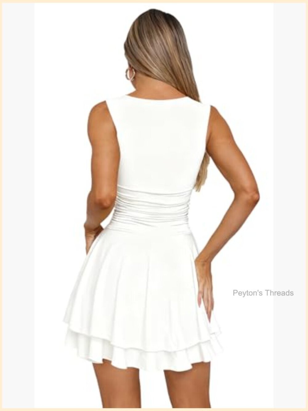Sleeveless Ruffle Hem Mini Dress Ruched Elastic Waist A-Line Party Dress - Picture 2 of 2